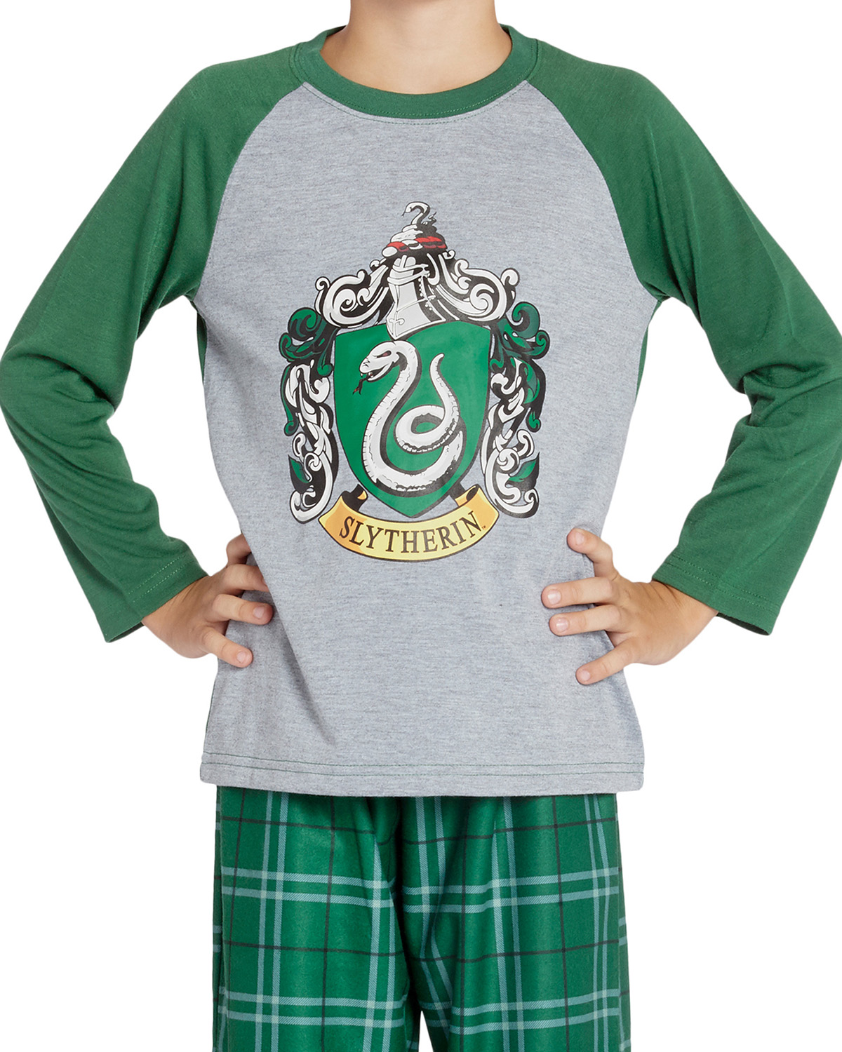 Harry Potter Boys Raglan Shirt And Plaid Pajama Pants Set- (Slytherin, 14/16) - Picture 3 of 4